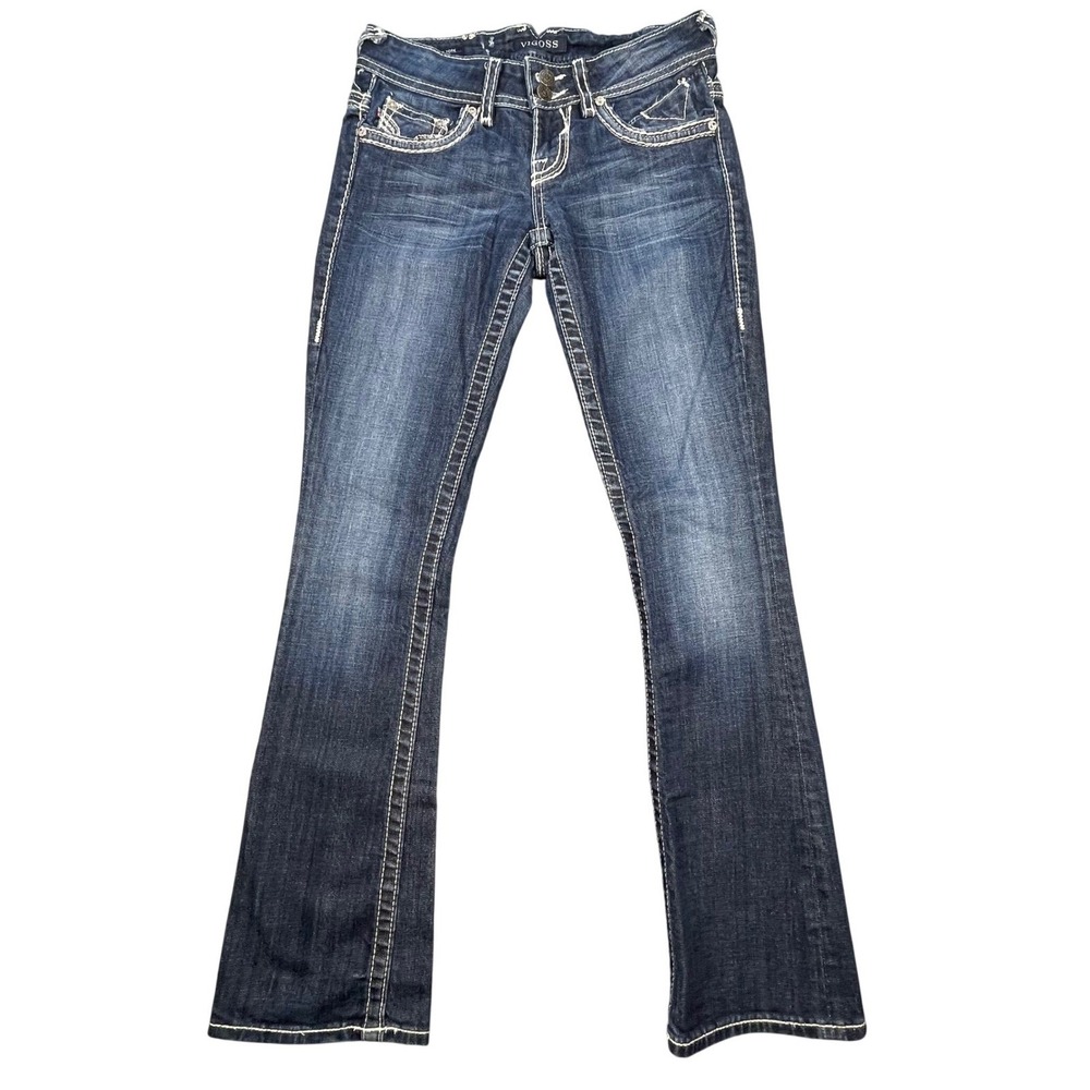 Vigoss Blue The New York Embellished Distressed Boot Cut Jeans Womens 1